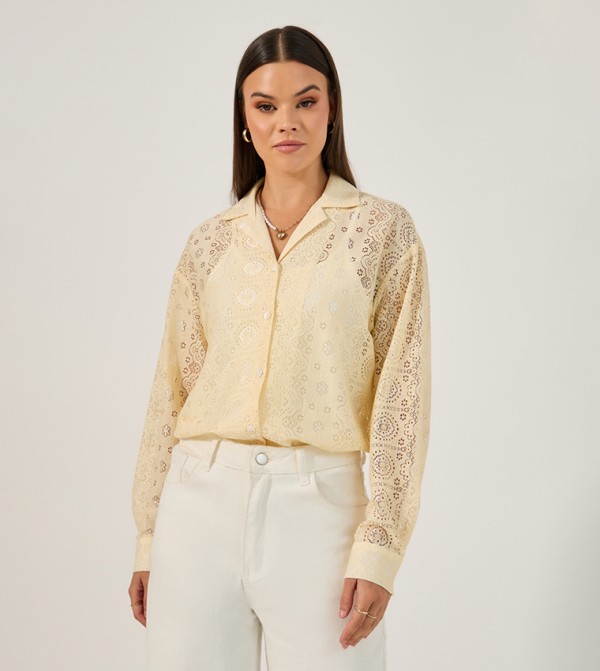 Self Design lace Long Sleeves Collar Shirt