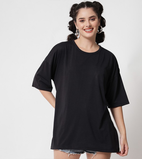Solid Dropped Shoulders Oversized T-Shirt