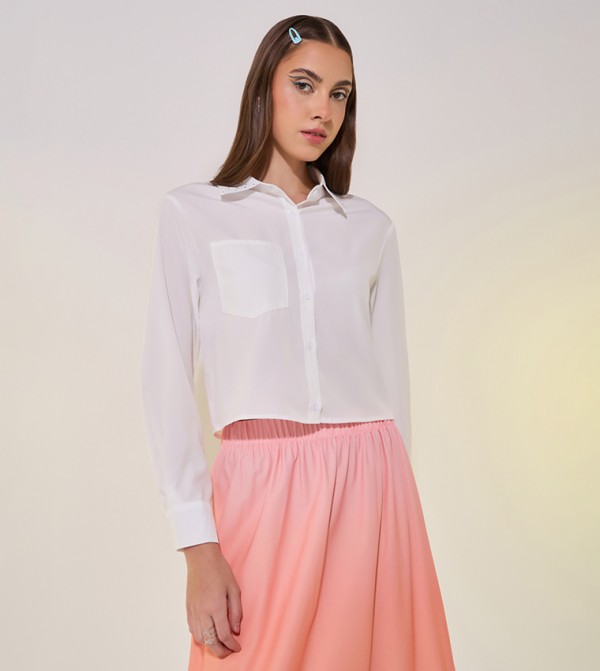Regular Fit Crop Shirt with Pocket Detail