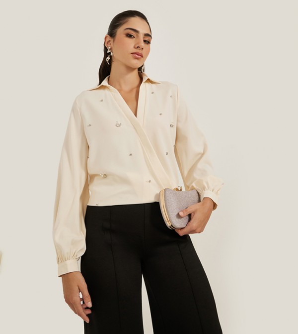 Embellished Regular Fit Wrap Top