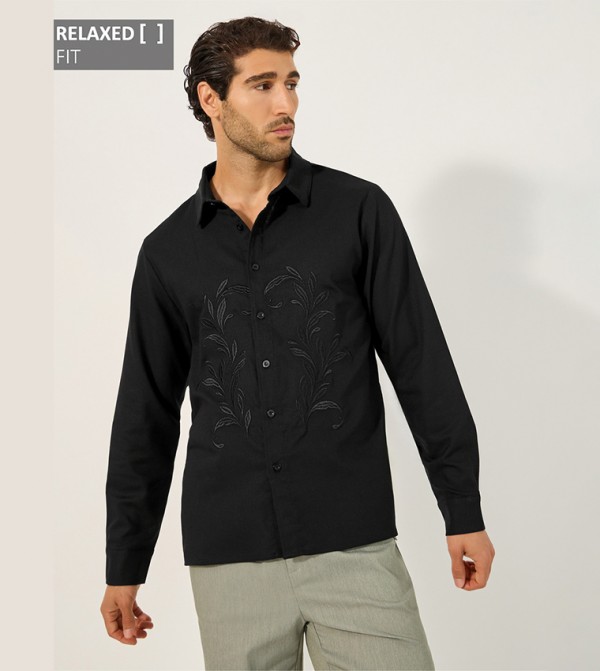 Embroidered Relaxed Fit Spread Collar Shirt