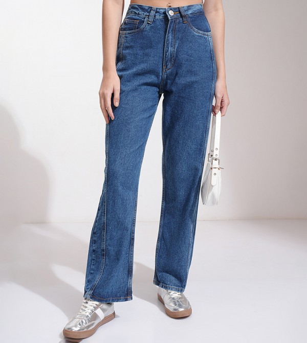 Mid-Rise Straight Fit Faded Jeans