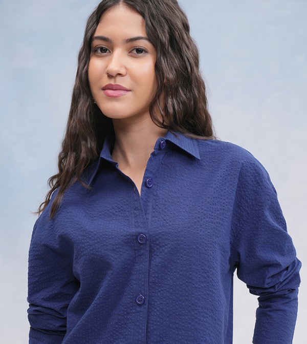 Textured Spread Collar Cotton Regular Fit Shirt