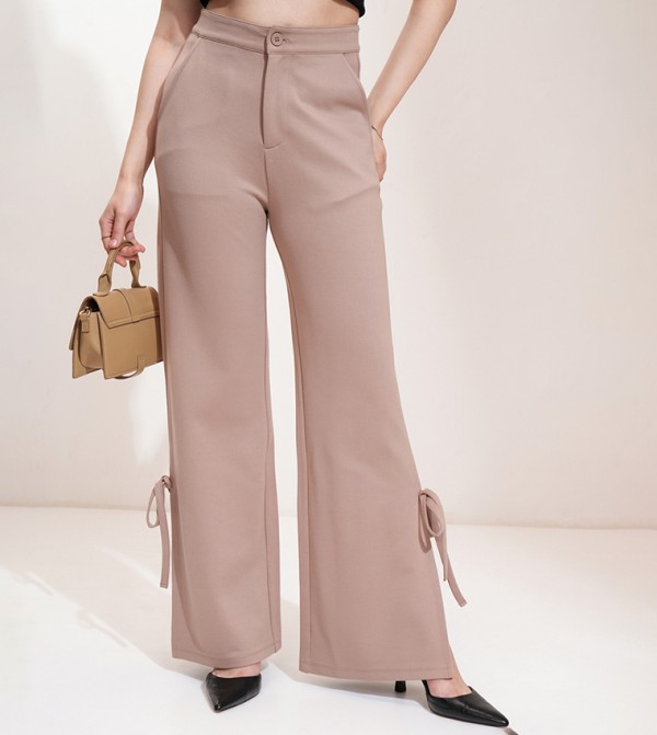 Mid Rise Flared Trousers with Bow Tie Detail