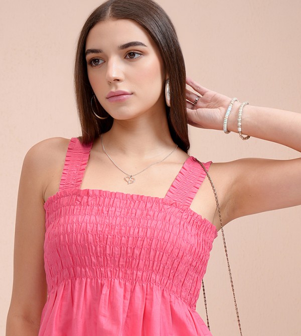 Smocked Square Neck Cotton Crop Top