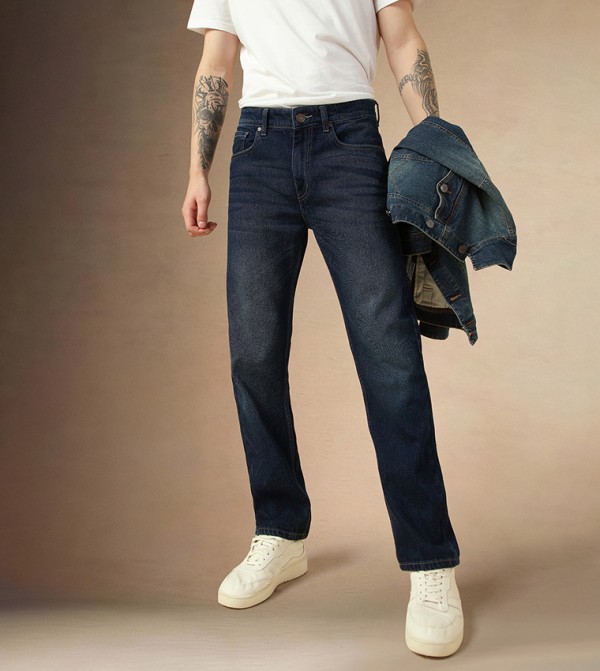 Mid Rise Straight Fit Faded Jeans