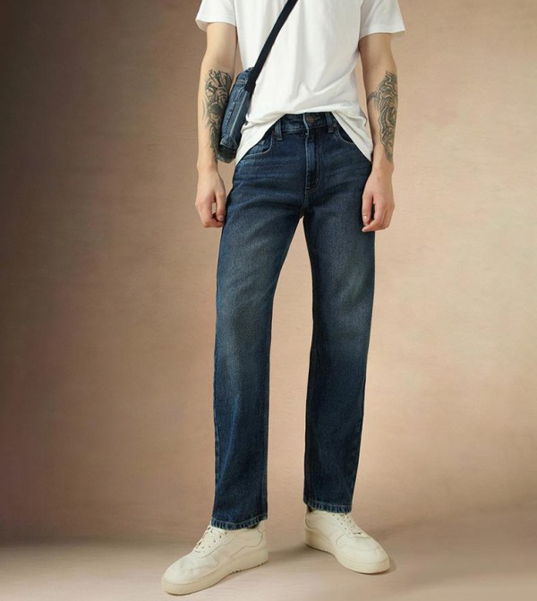 Mid Rise Straight Fit Faded Jeans