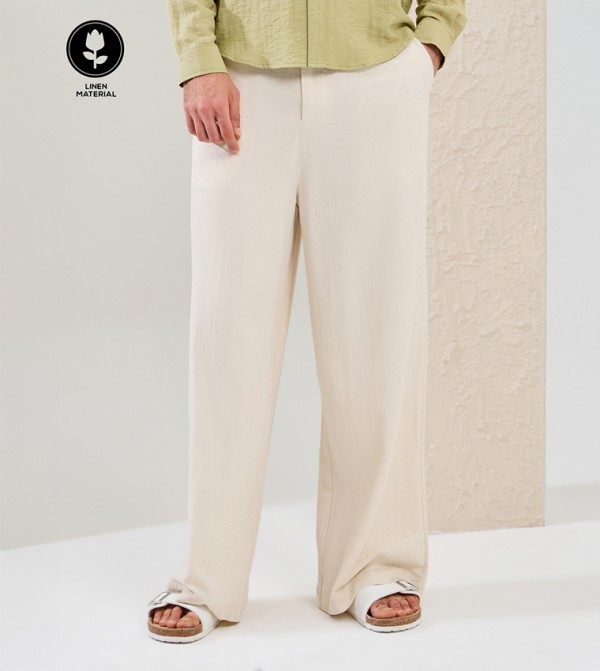 Linen Blend Wide Leg Trousers