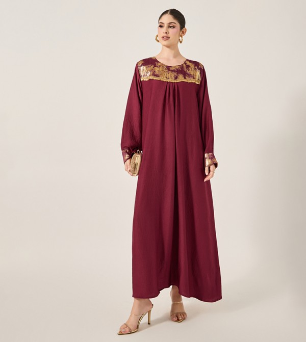 Embellished Crew Neck A-Line Jalabiya