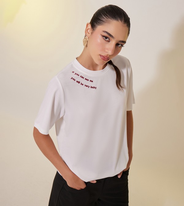 Solid Crew Neck Detail T-Shirt