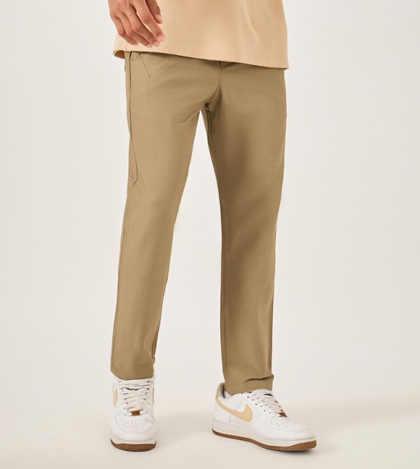 Solid Straight Fit Pants with Drawstring Waist