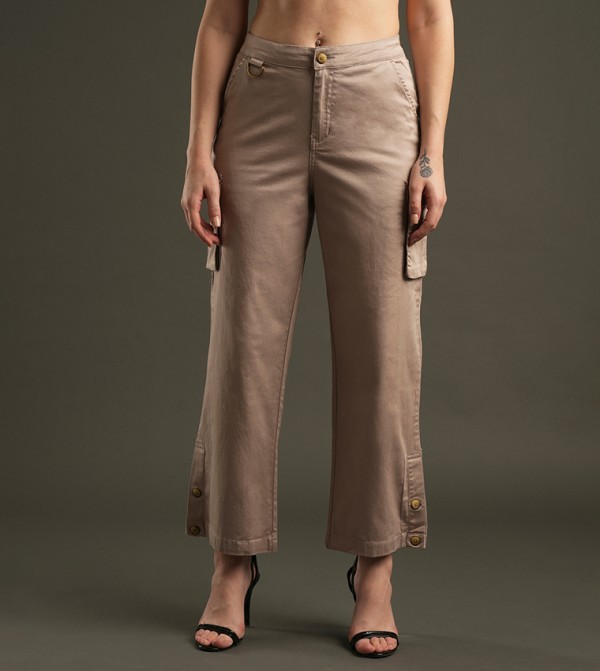 High Rise Relaxed Fit Flat Front Cargo Pants