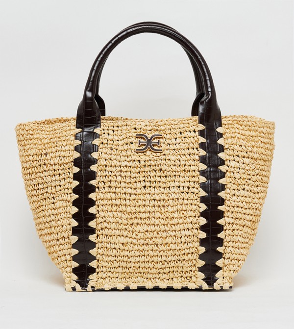 MARLEY Contrast Trim Raffia Mini Tote Bag