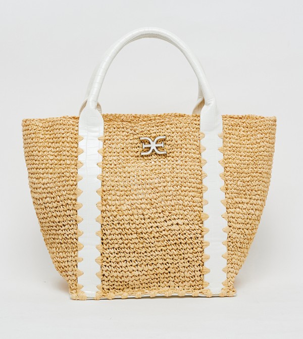 MARLEY Contrast Trim Raffia Mini Tote Bag