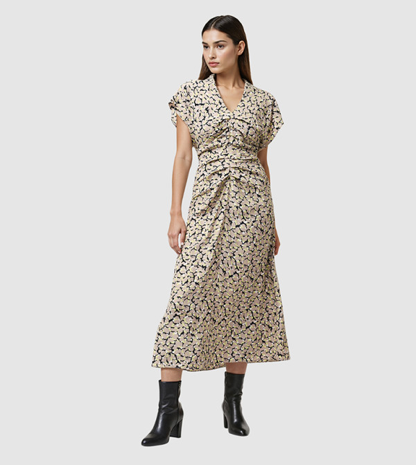 فستان ميدي ليليان مزموم بطبعة 