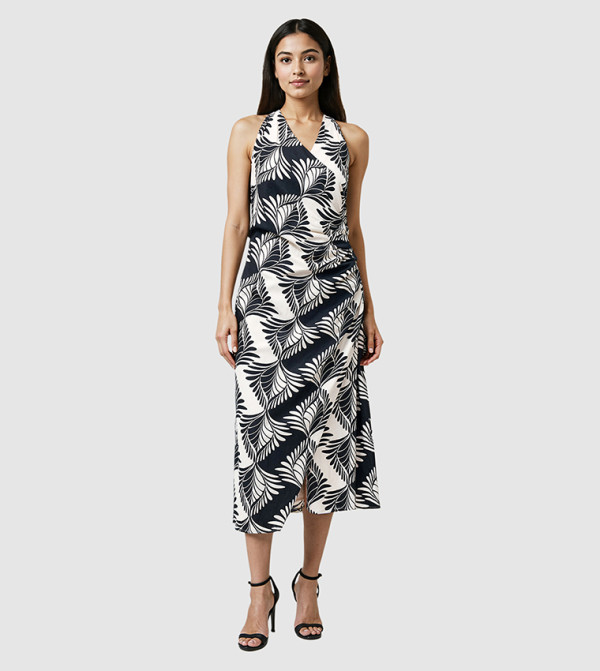 ARIETTE Patterned Halterneck Midi Dress