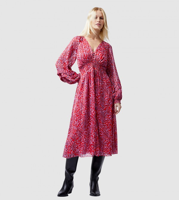 AMY CALLISTA Printed Long Sleeves Midi Dress