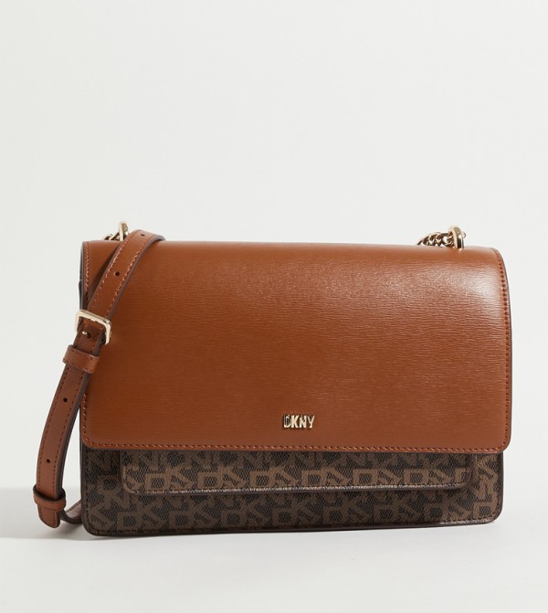 Buy Dkny Monogram Patterned Chain Handle Crossbody Bag In Brown