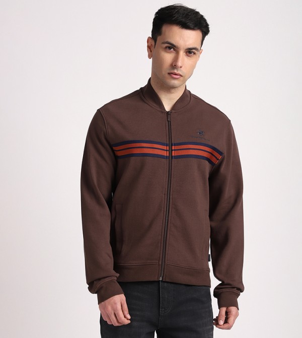 Striped Stand Collar Bomber Jacket