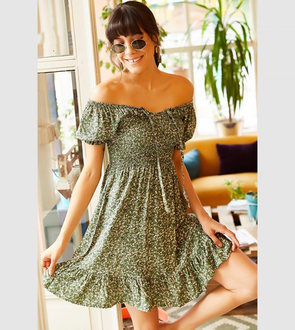 Floral Print Smocked Mini Dress