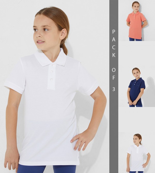 Aero Kids Girls Pack Of 3 Short Sleeves Polo T-Shirts