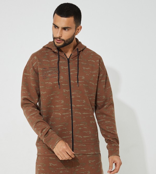 Aero Typography Zippered Fleece Hoodie
