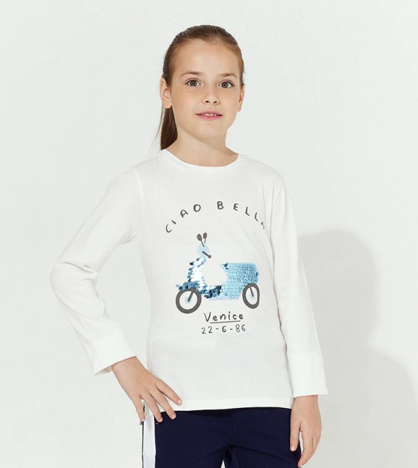 Sequins Detail Long Sleeves T-Shirt