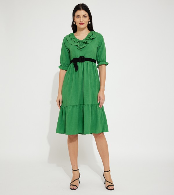 Aero Girl's Ruffle Neck Midi Dress