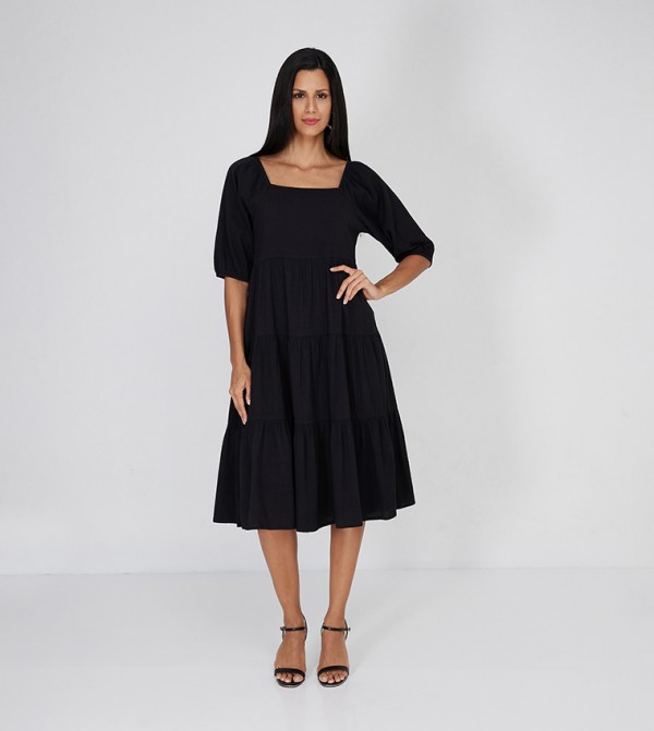 Aero Girls Textured Square Neck Midi Dress
