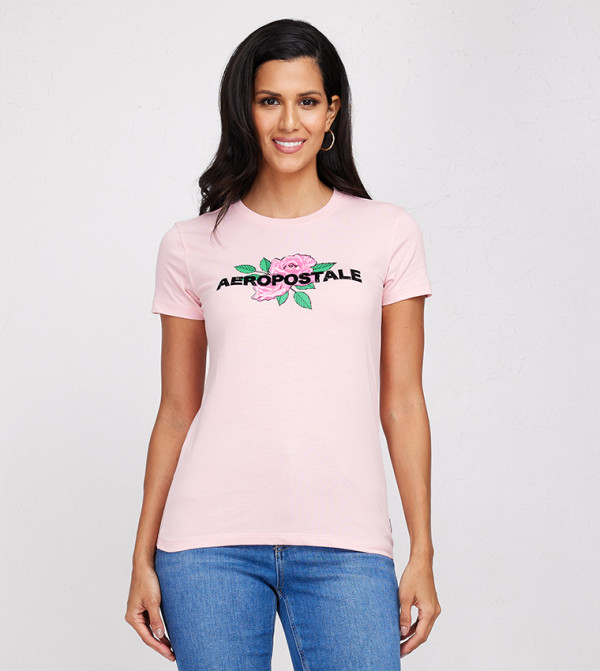 Buy Aeropostale Aero Girls Logo Printed Regular Fit T Shirt In Pink ...