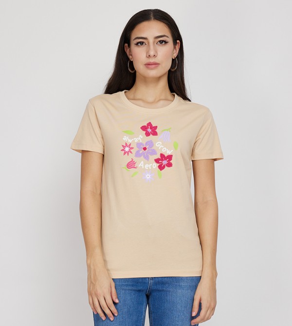 AERO Floral Embroidered Short Sleeves T-Shirt