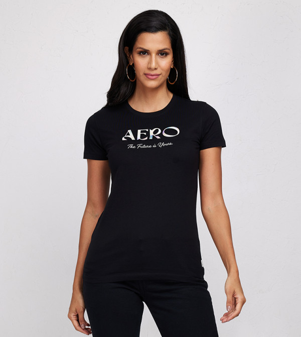 Buy Aeropostale Aero Girls Logo Printed Regular Fit T Shirt In Black ...