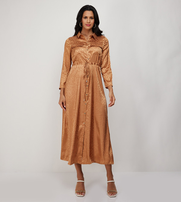 Aero Animal Patterned Satin Shirt Dress