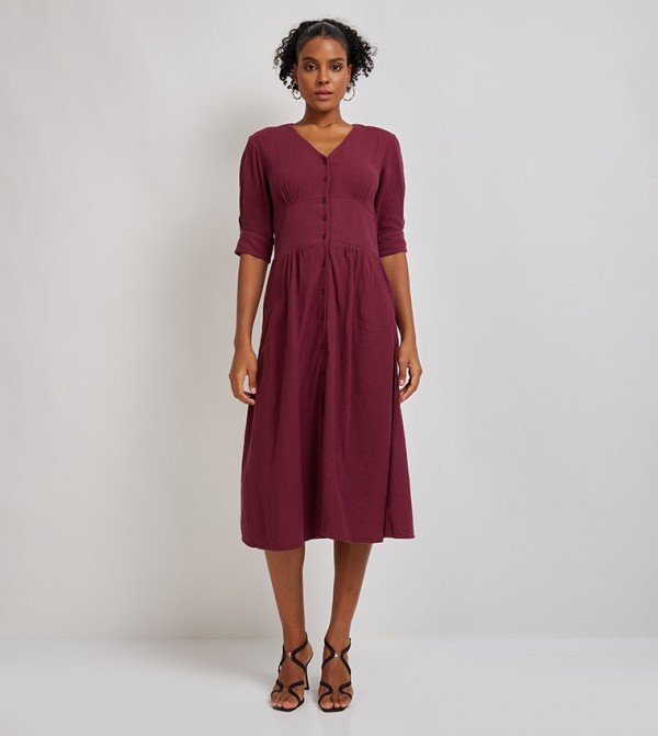Aero Crinkled Short Sleeves Midi Dress