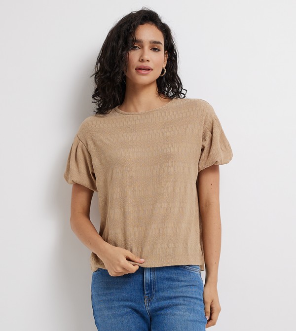 Aero Women Textured Crew Neck Top