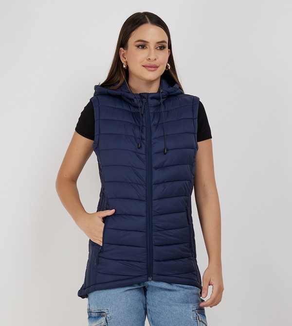 Aero Women Quilted Sleeveless Gillet With Hoodie
