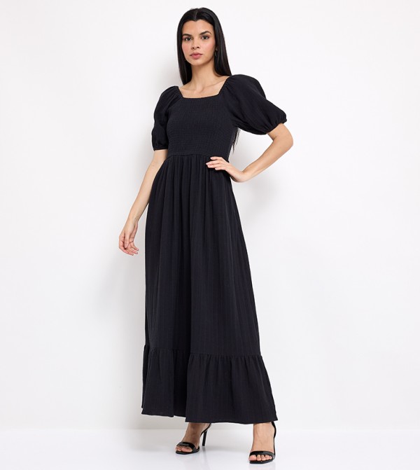 Aero Women's Smocked Square Neck Maxi Dress