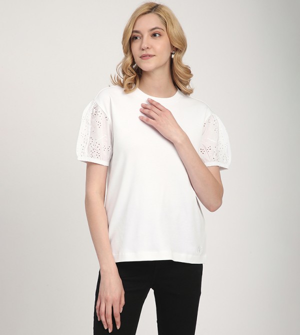 Aero Women's Lace Detail Short Sleeves Top