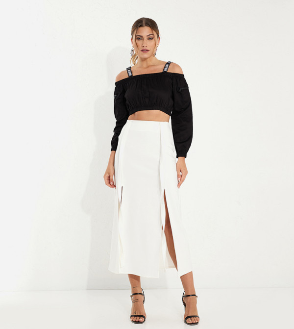 Logo Detail Cold Shoulder Crop Top