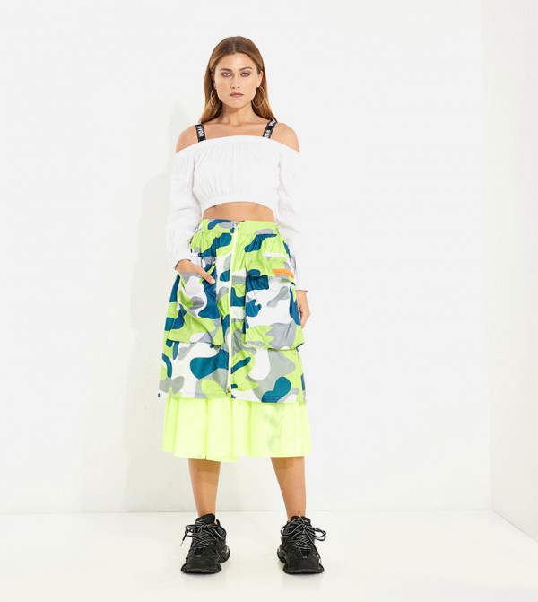 Logo Detail Cold Shoulder Crop Top