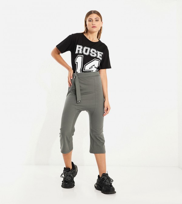 Solid Belt Detail Pants