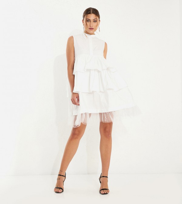Net Detail Layered Mini Dress
