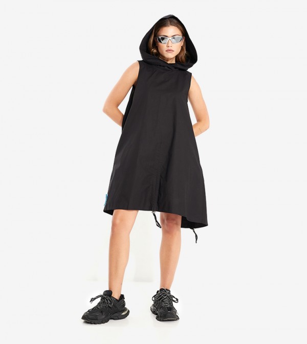 Solid Hooded Sleeveless Dress