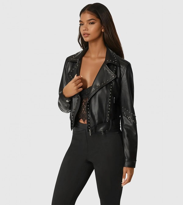 Studded Vegan Leather Motocycle Jacket