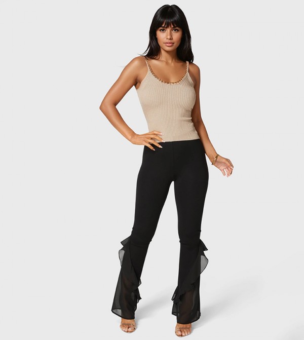 High Waist Knit Flared Pants