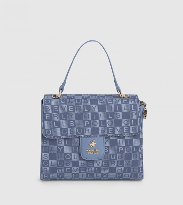Logo Patterned Top Handle Bag