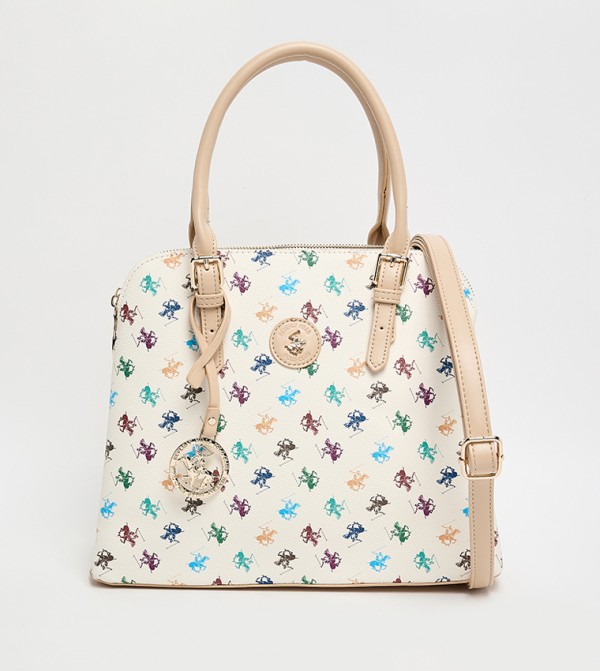 Logo Printed Zippered Satchel Bag