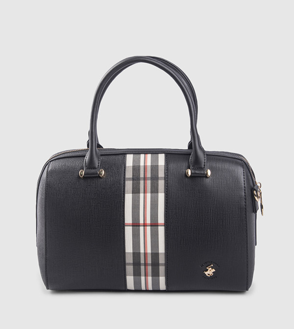 Textured Plaid Detail Satchel Bag