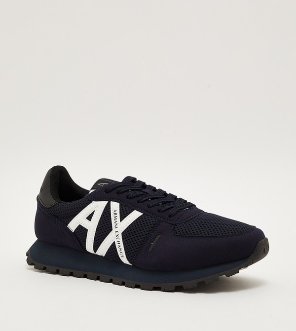 Buy Armani Exchange Logo Detail Lace Up Sneakers In Navy