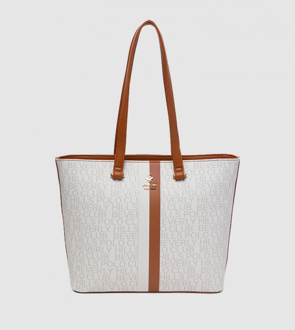 Logo Patterned Zippered Shoulder Bag